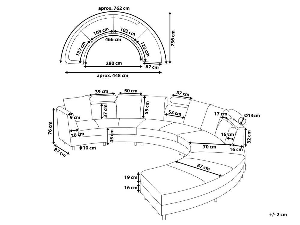 Beliani Pusapvalė 7 vietų sofa ROTUNDE Natūrali oda Ruda