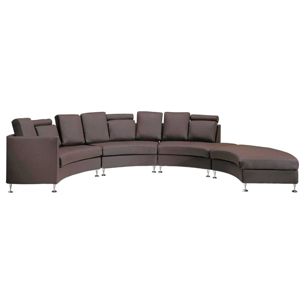 Beliani Pusapvalė 7 vietų sofa ROTUNDE Natūrali oda Ruda