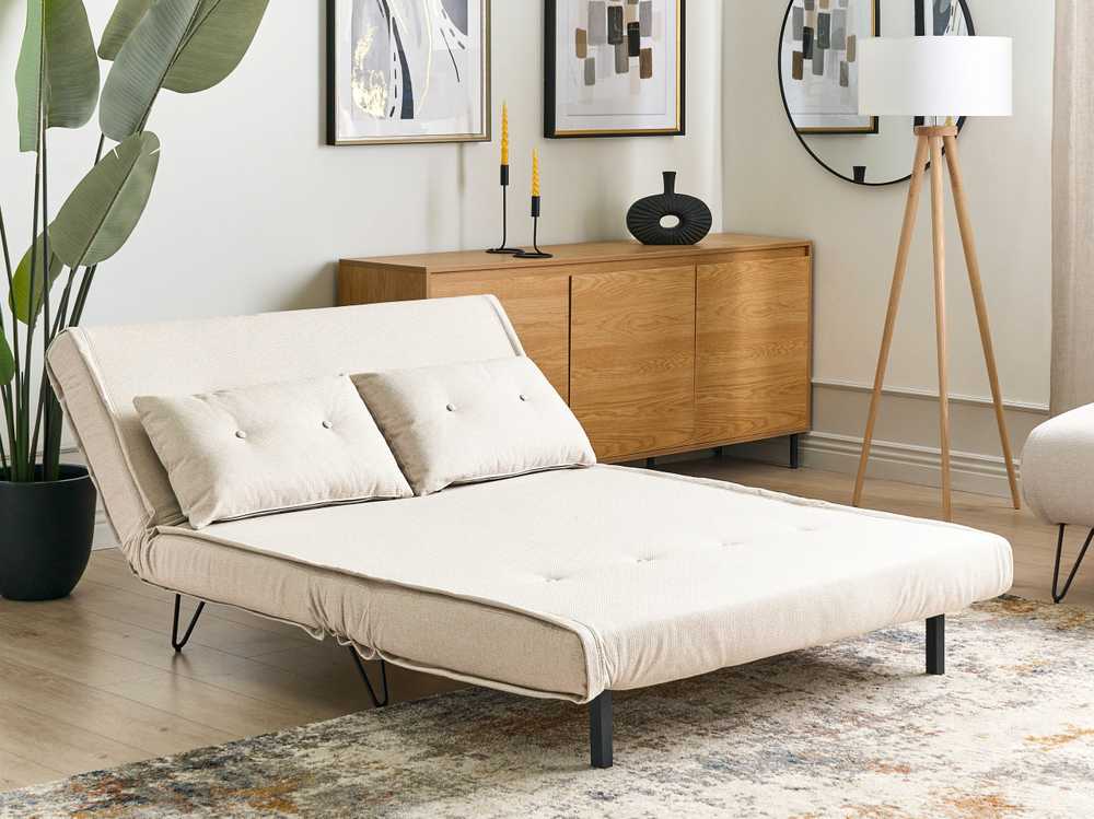 Beliani Dvivietė išskleidžiama sofa VESTFOLD šviesiai smėlio spalvos