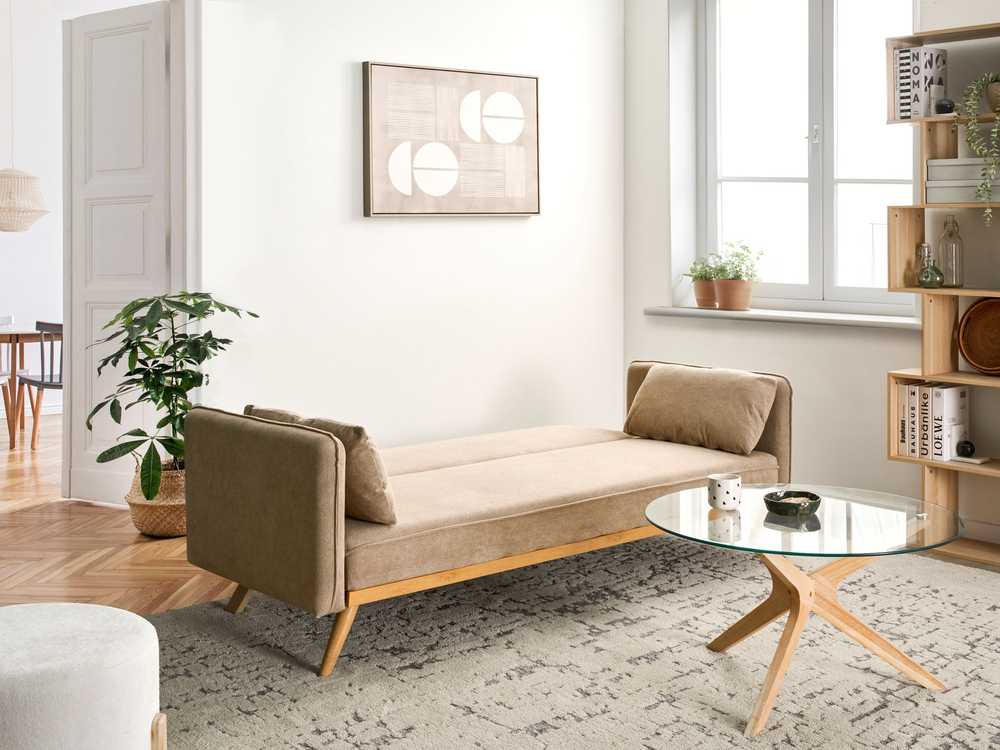 Beliani Išskleidžiama sofa ASAA šviesiai ruda