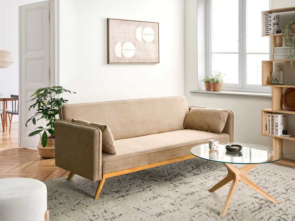 Beliani Išskleidžiama sofa ASAA šviesiai ruda