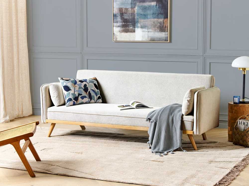 Beliani Trivietė išskleidžiama sofa ASAA, kreminė balta