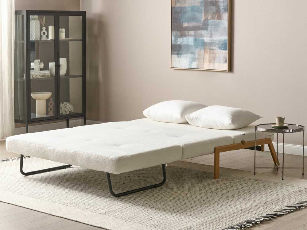 Beliani Dvivietė sofa lova EDLAND iš „Boucle“ audinio, balta