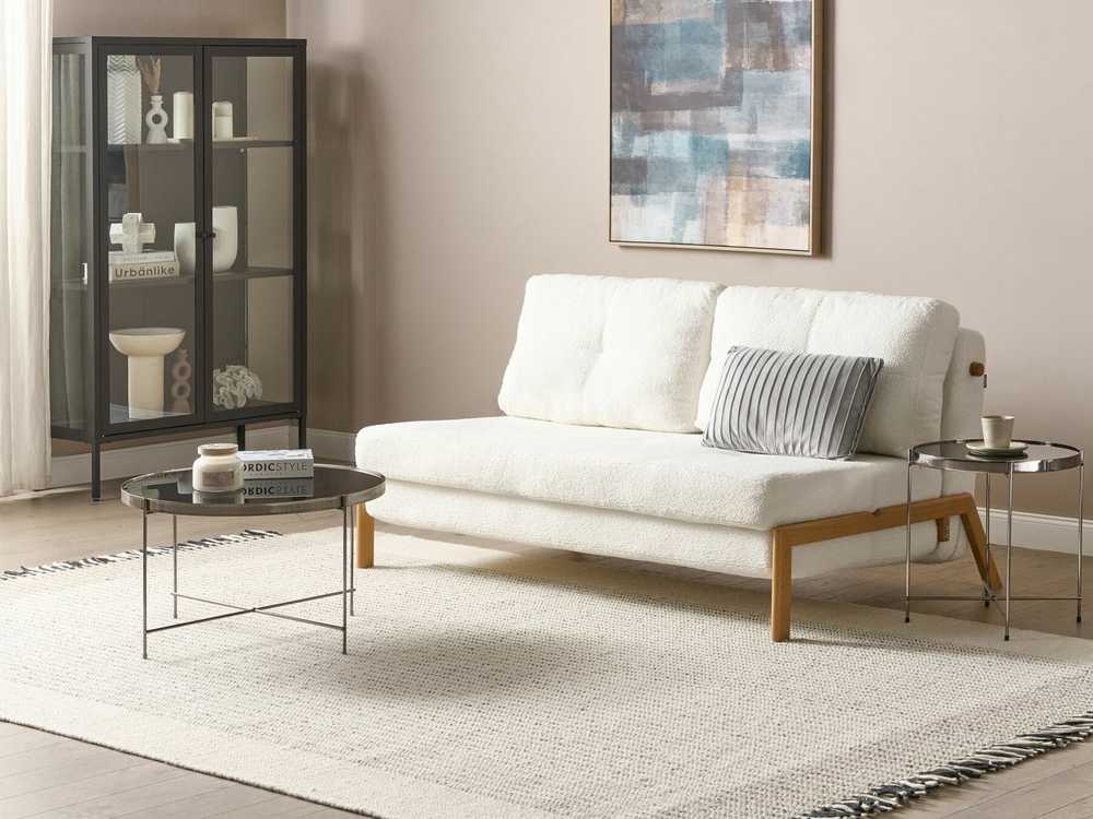 Beliani Dvivietė sofa lova EDLAND iš „Boucle“ audinio, balta