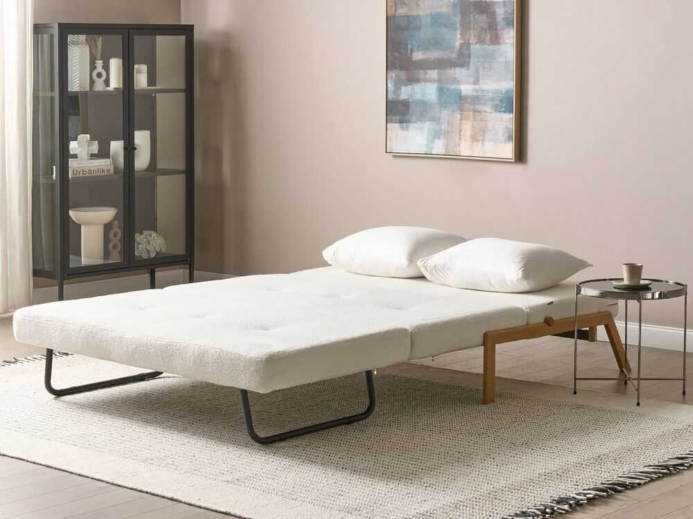 Beliani Dvivietė sofa lova EDLAND iš „Boucle“ audinio, balta