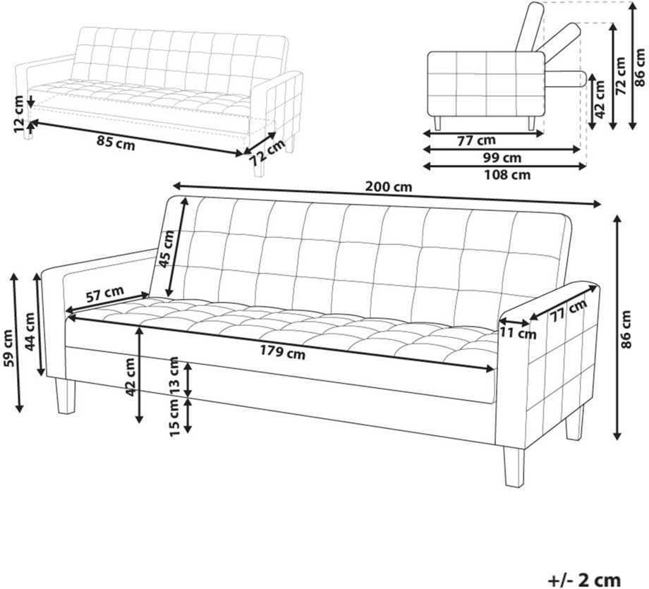 Beliani Trivietė sofa-lova VEHKOO tamsiai pilka
