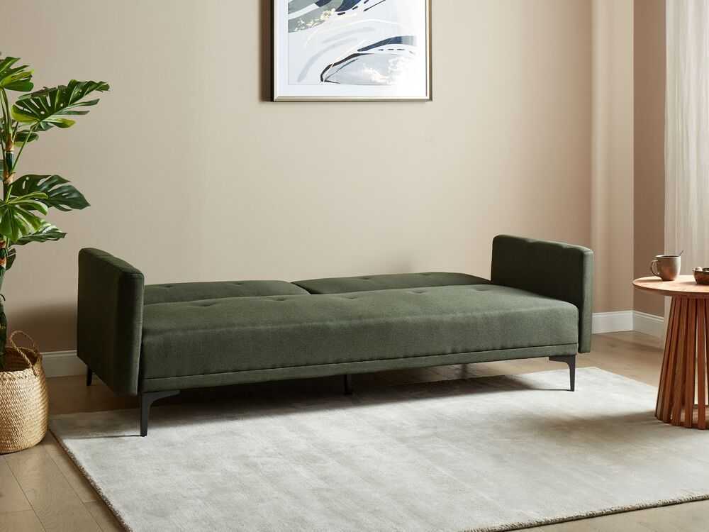Beliani Trivietė išskleidžiama sofa LUCAN tamsiai žalia