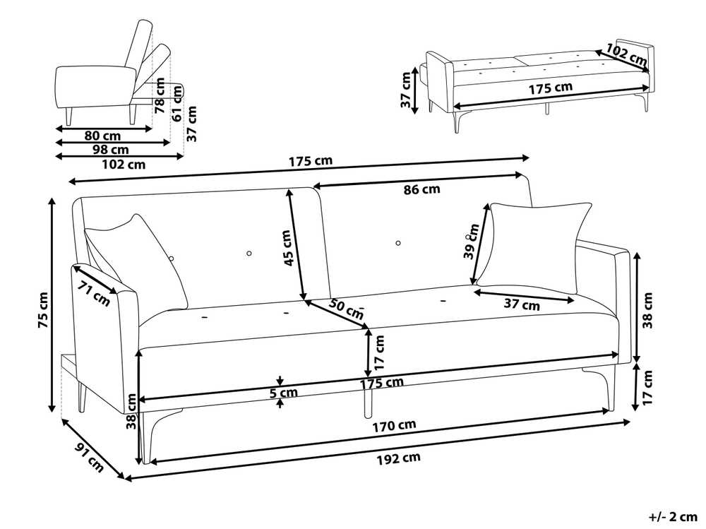 Beliani Trivietė išskleidžiama sofa LUCAN tamsiai žalia