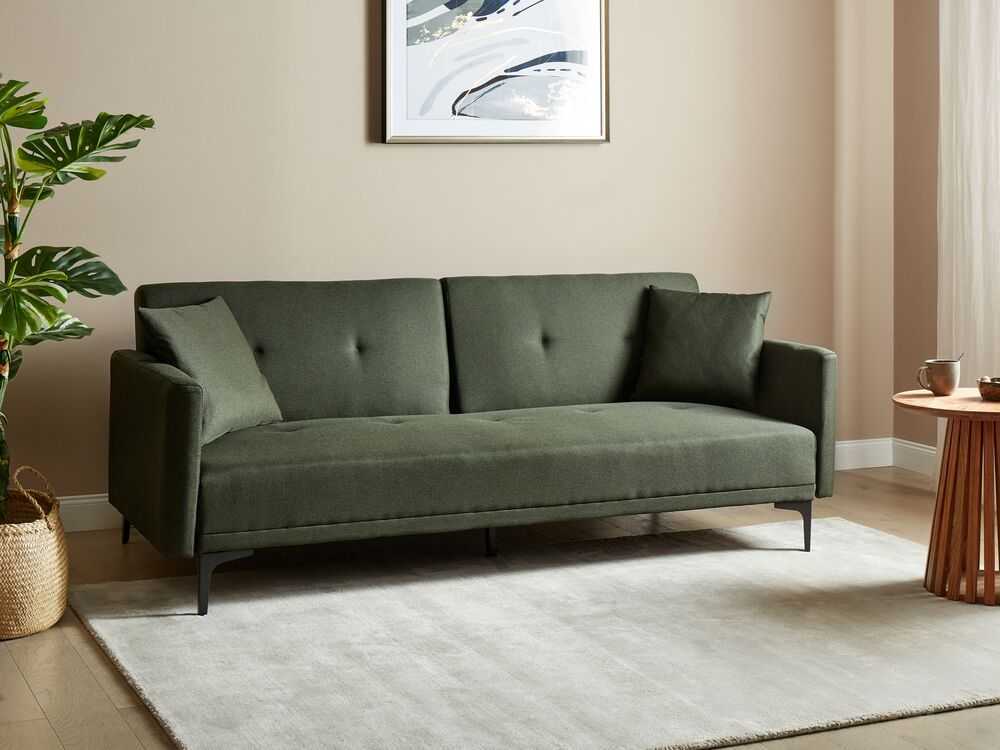 Beliani Trivietė išskleidžiama sofa LUCAN tamsiai žalia