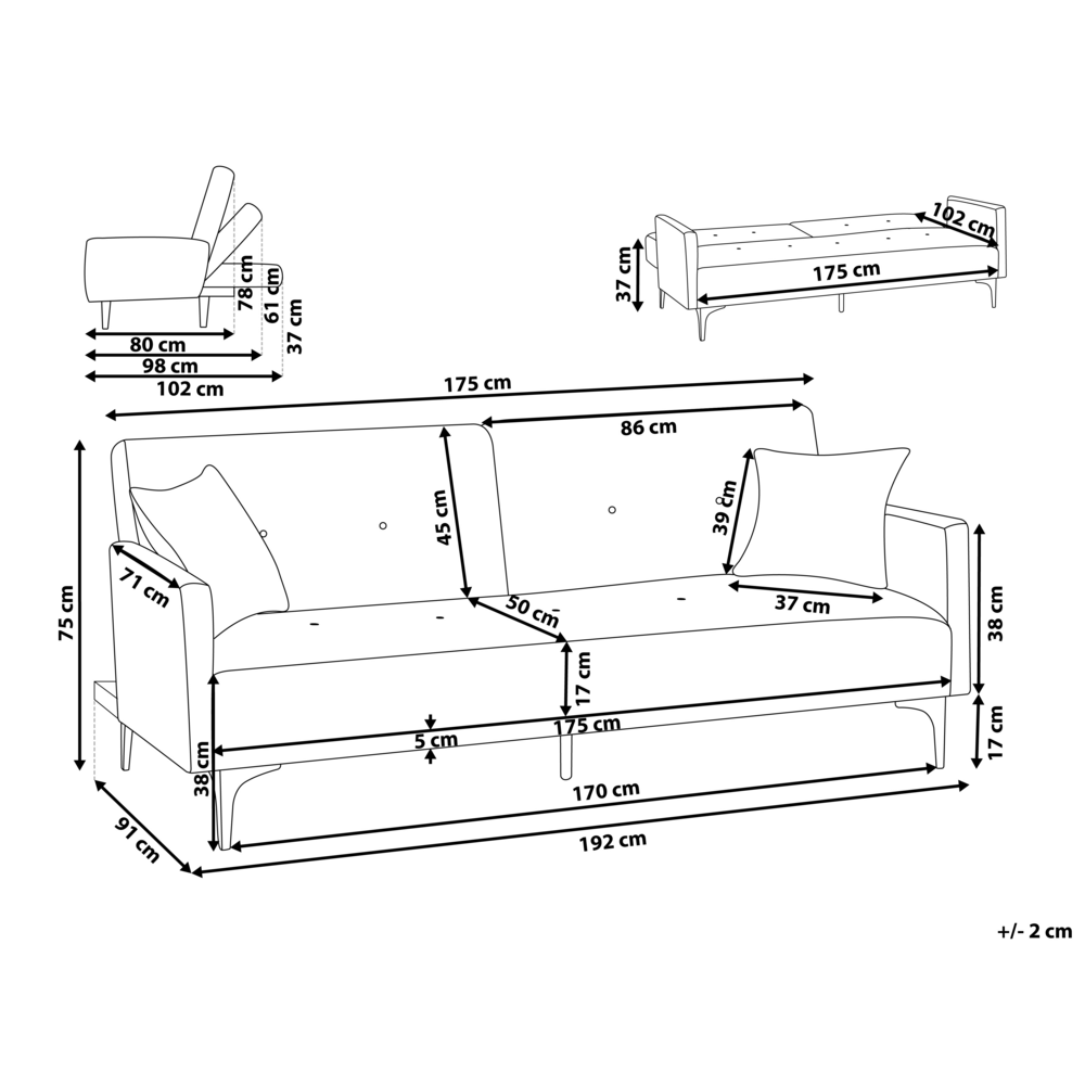 Beliani Trivietė išskleidžiama sofa LUCAN tamsiai žalia