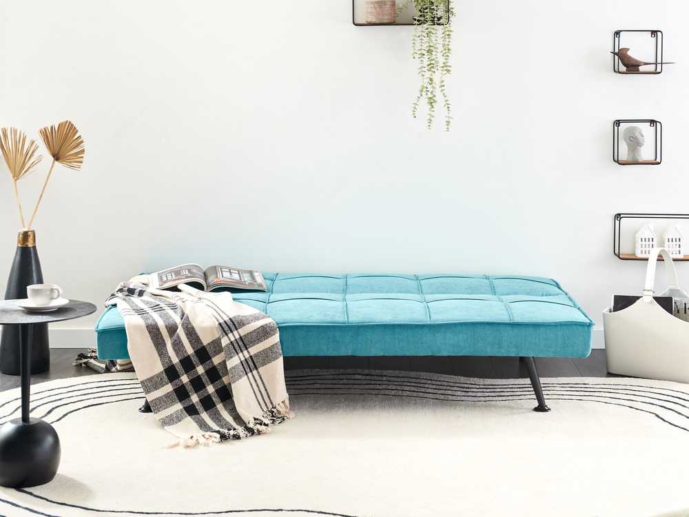 Beliani Trivietė išskleidžiama sofa HASLE, mėlyna