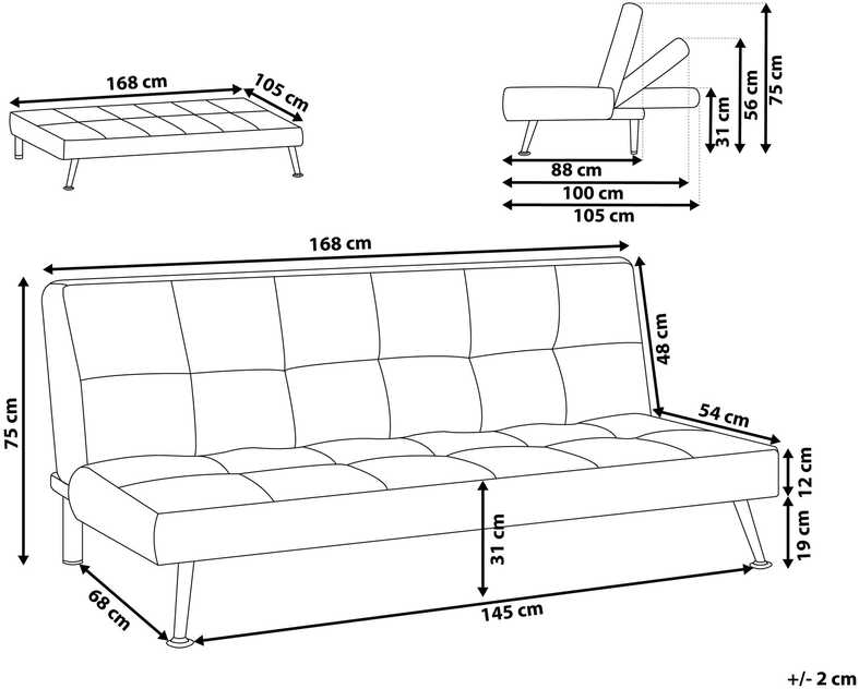 Beliani Trivietė išskleidžiama sofa HASLE, mėlyna