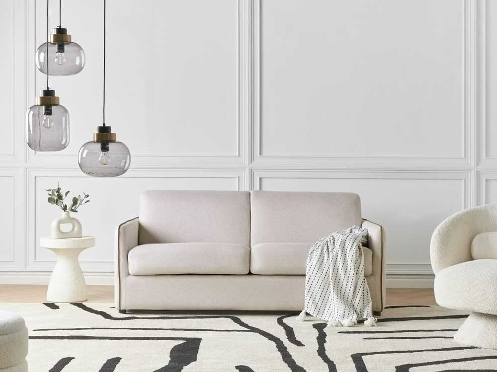 Beliani Dvivietė išskleidžiama sofa ISHOJ, šviesiai smėlio spalvos