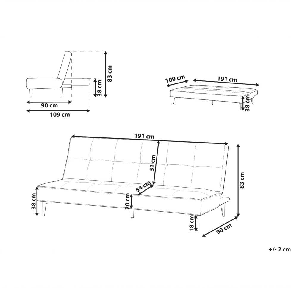 Beliani Trivietė išlankstoma sofa ESSVIK šviesiai žalia