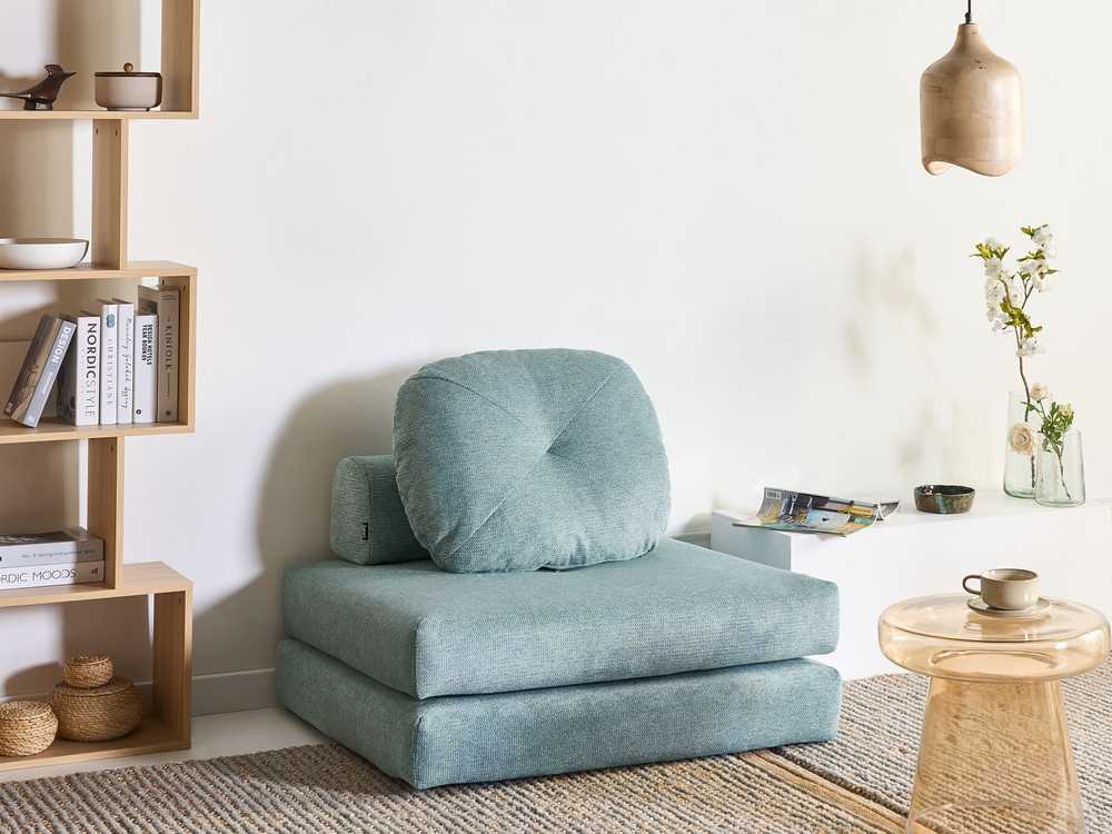 Beliani Vienvietė išskleidžiama sofa OLDEN, šviesiai mėlyna