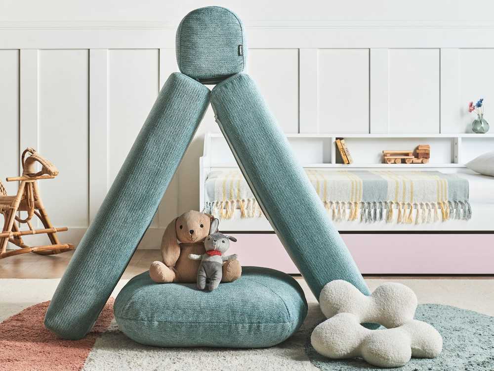 Beliani Vienvietė išskleidžiama sofa OLDEN, šviesiai mėlyna
