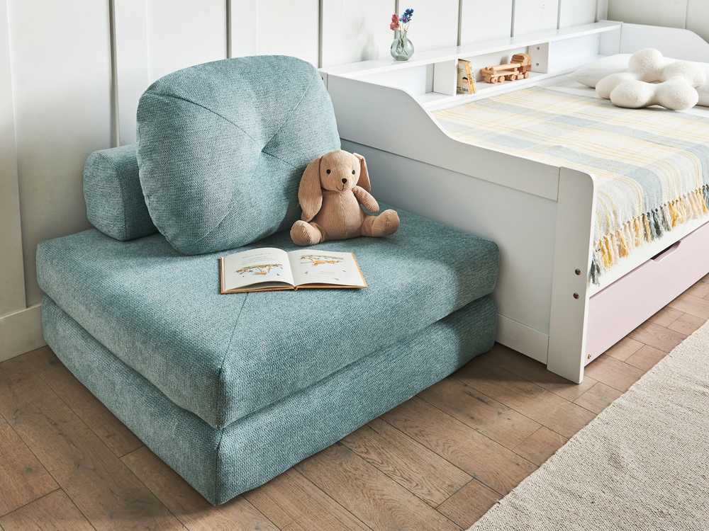 Beliani Vienvietė išskleidžiama sofa OLDEN, šviesiai mėlyna