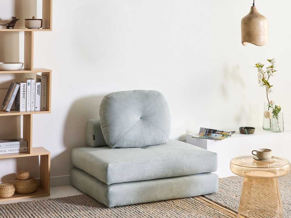 Beliani Viengulė išskleidžiama sofa OLDEN, šenilinė, mėlyna