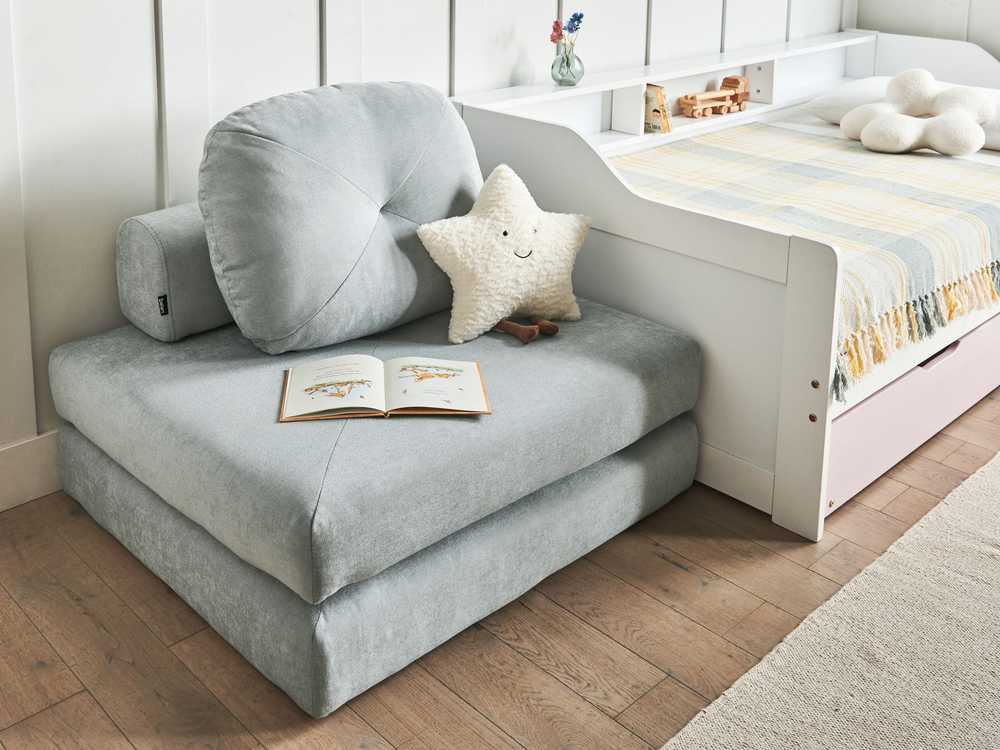 Beliani Viengulė išskleidžiama sofa OLDEN, šenilinė, mėlyna