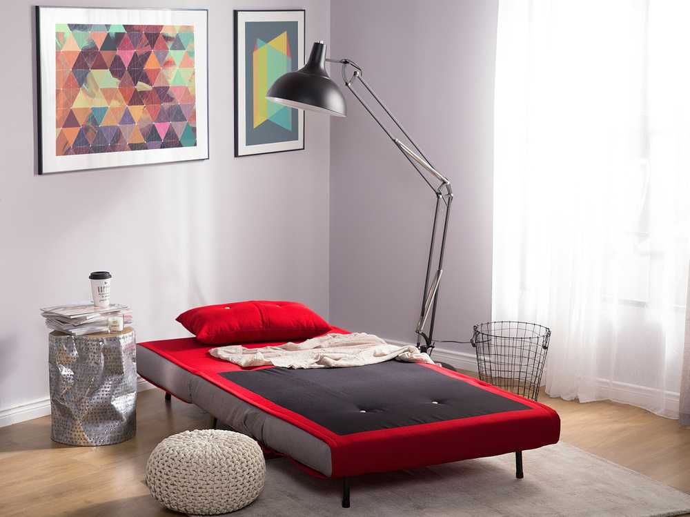 Beliani Viengulė išskleidžiama sofa FARRIS, raudona