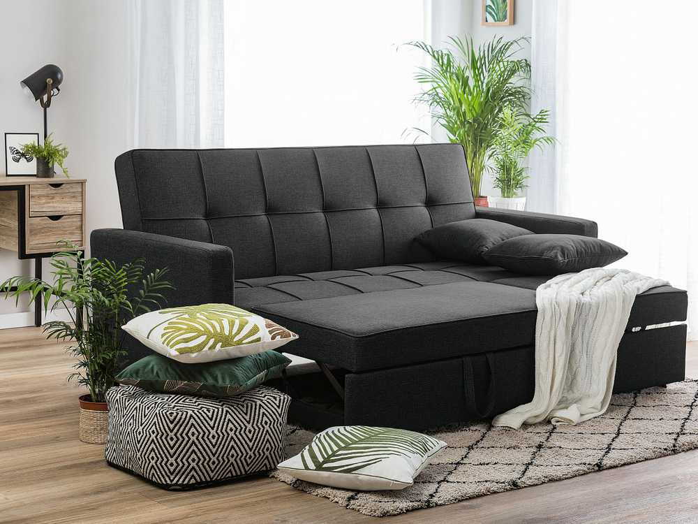Beliani Trivietė išskleidžiama sofa GLOMMA, juoda