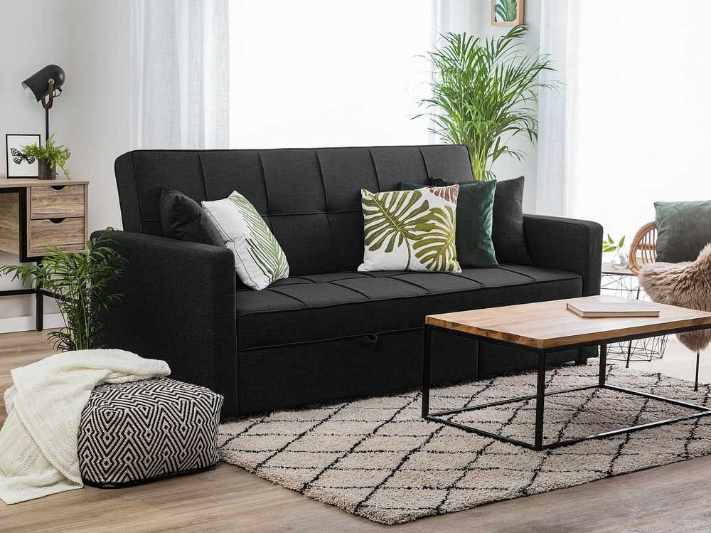 Beliani Trivietė išskleidžiama sofa GLOMMA, juoda