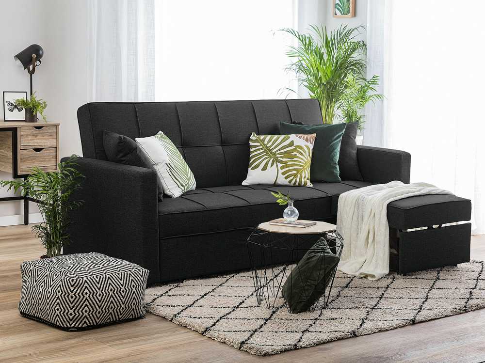 Beliani Trivietė išskleidžiama sofa GLOMMA, juoda