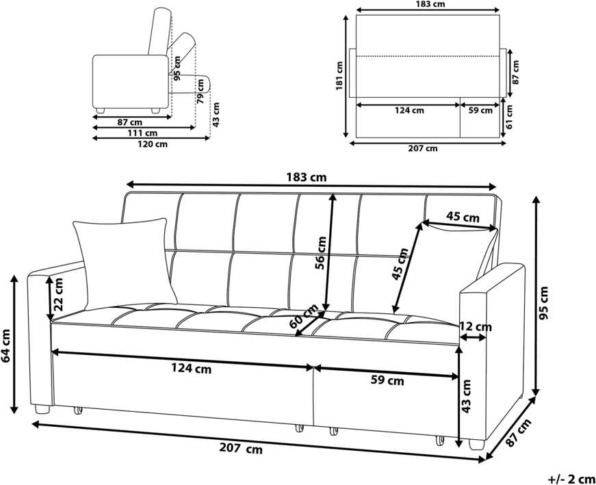 Beliani Trivietė išskleidžiama sofa GLOMMA, juoda