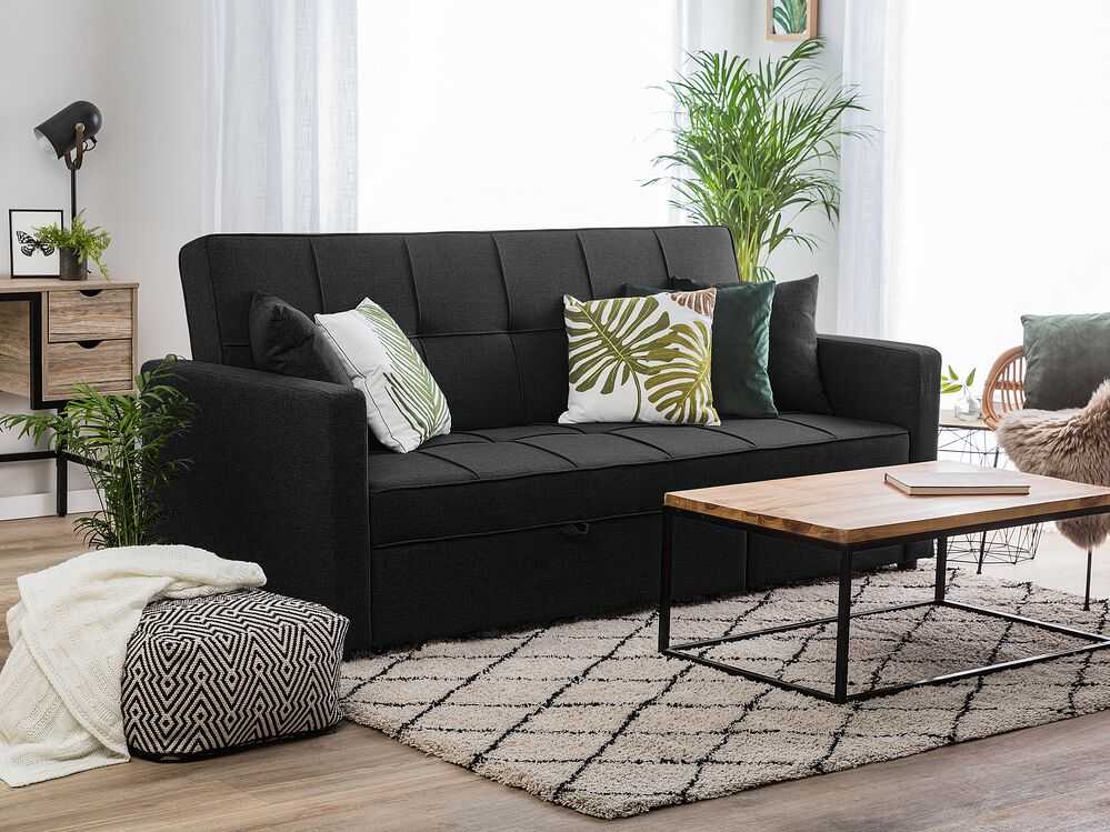 Beliani Trivietė išskleidžiama sofa GLOMMA, juoda