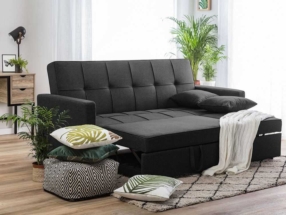 Beliani Trivietė išskleidžiama sofa GLOMMA, juoda