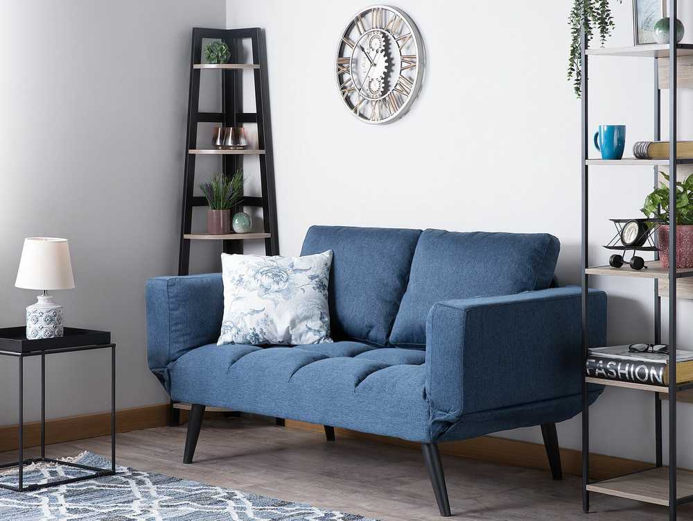 Beliani Dvivietė išskleidžiama sofa BREKKE tamsiai mėlyna