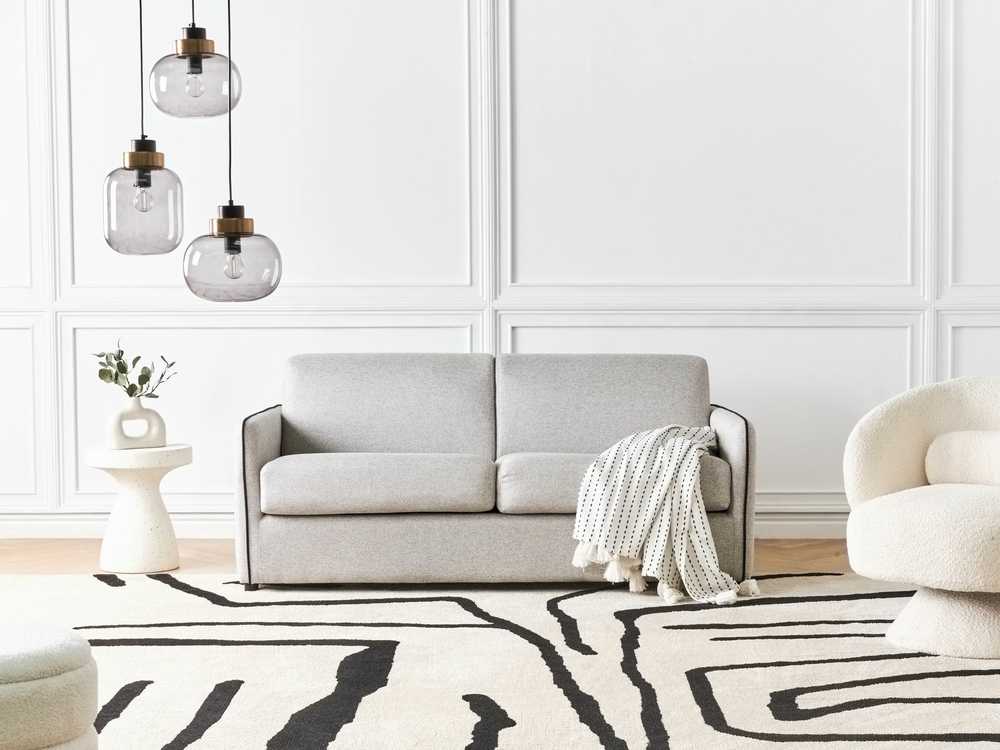 Beliani Dvivietė išskleidžiama sofa ISHOJ šviesiai pilka