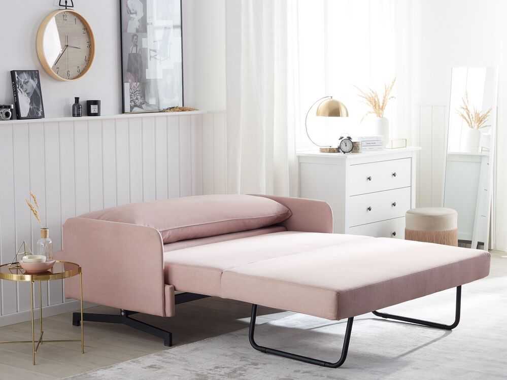 Beliani Išskleidžiama sofa 2 asmenims BELFAST rožinė