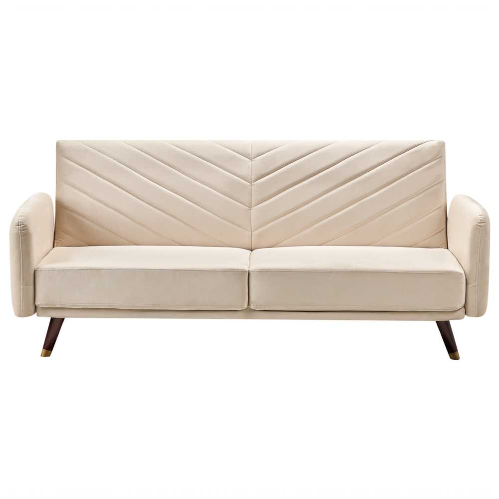 Beliani Trivietė išskleidžiama sofa SENJA, veliūras, smėlio spalvos