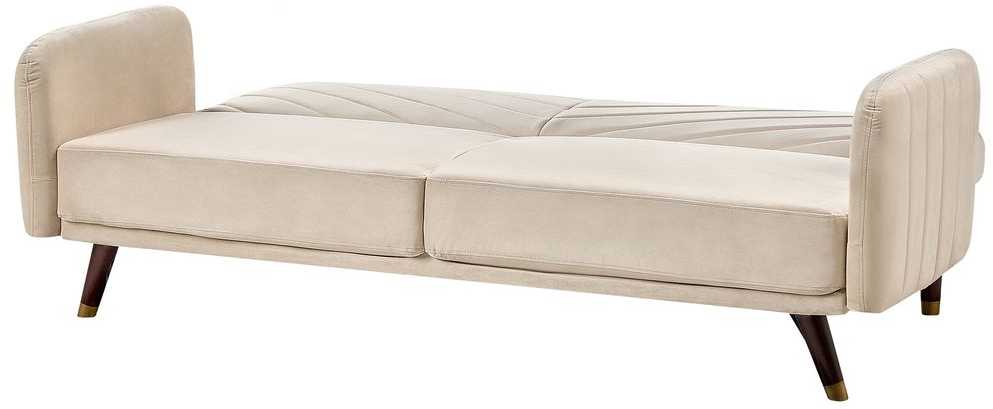 Beliani Trivietė išskleidžiama sofa SENJA, veliūras, smėlio spalvos
