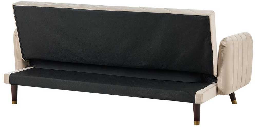 Beliani Trivietė išskleidžiama sofa SENJA, veliūras, smėlio spalvos