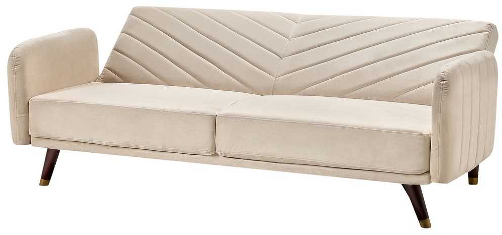 Beliani Trivietė išskleidžiama sofa SENJA, veliūras, smėlio spalvos