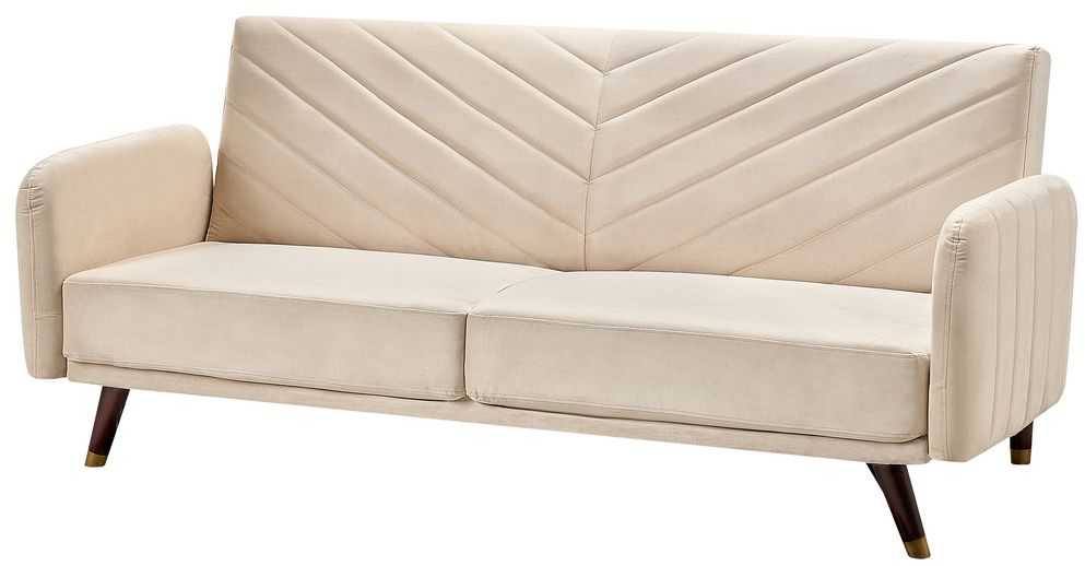 Beliani Trivietė išskleidžiama sofa SENJA, veliūras, smėlio spalvos