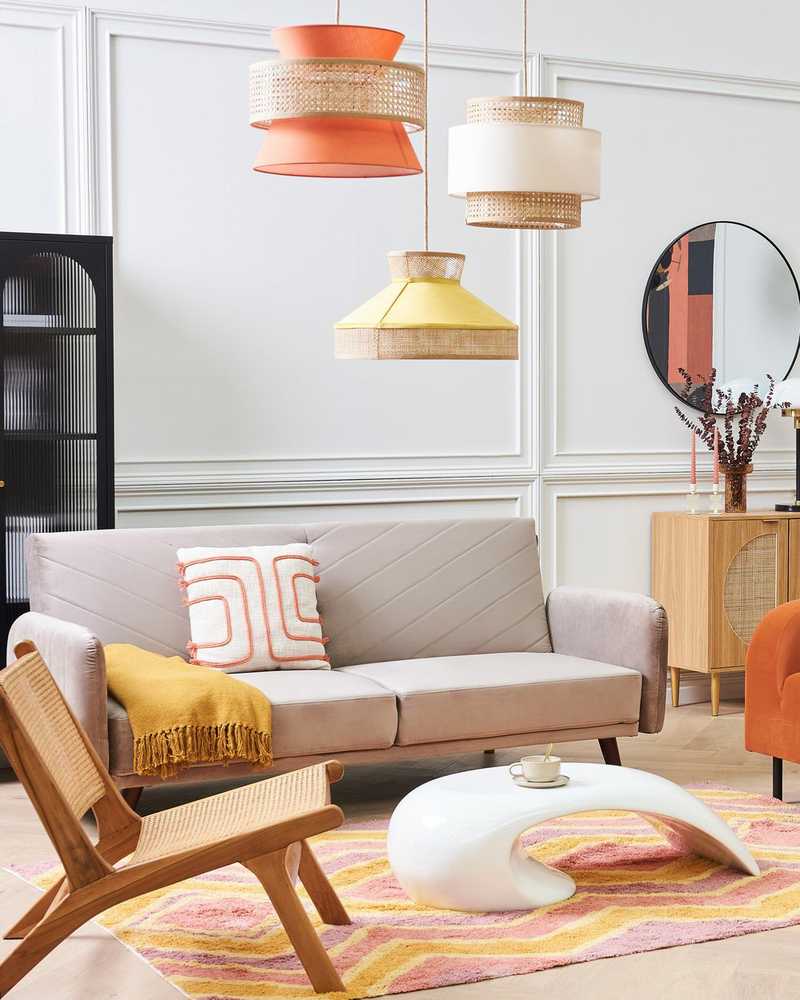 Beliani Trivietė išskleidžiama sofa SENJA, veliūras, smėlio spalvos