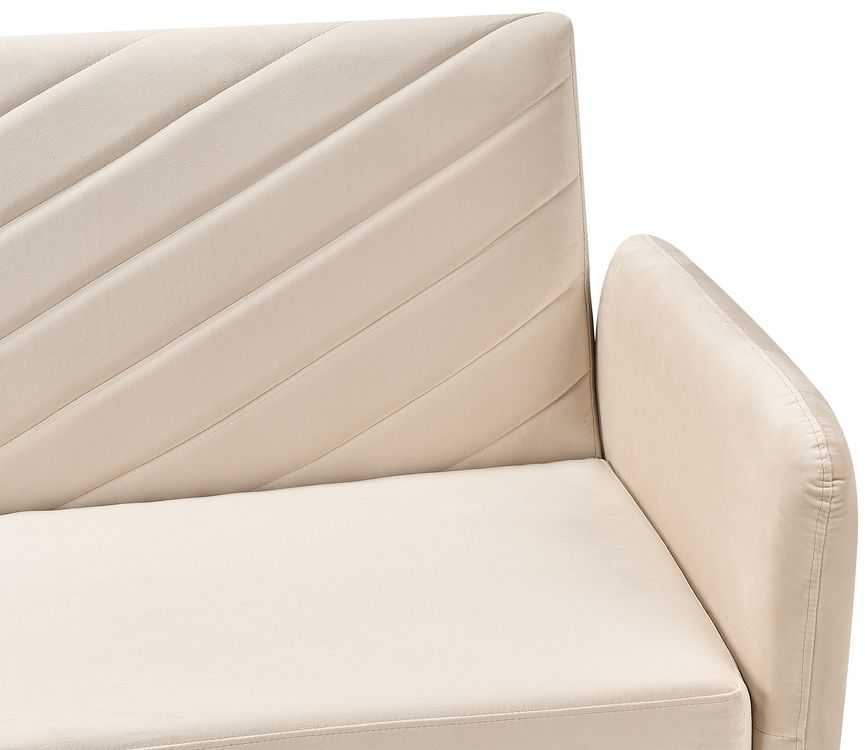Beliani Trivietė išskleidžiama sofa SENJA, veliūras, smėlio spalvos