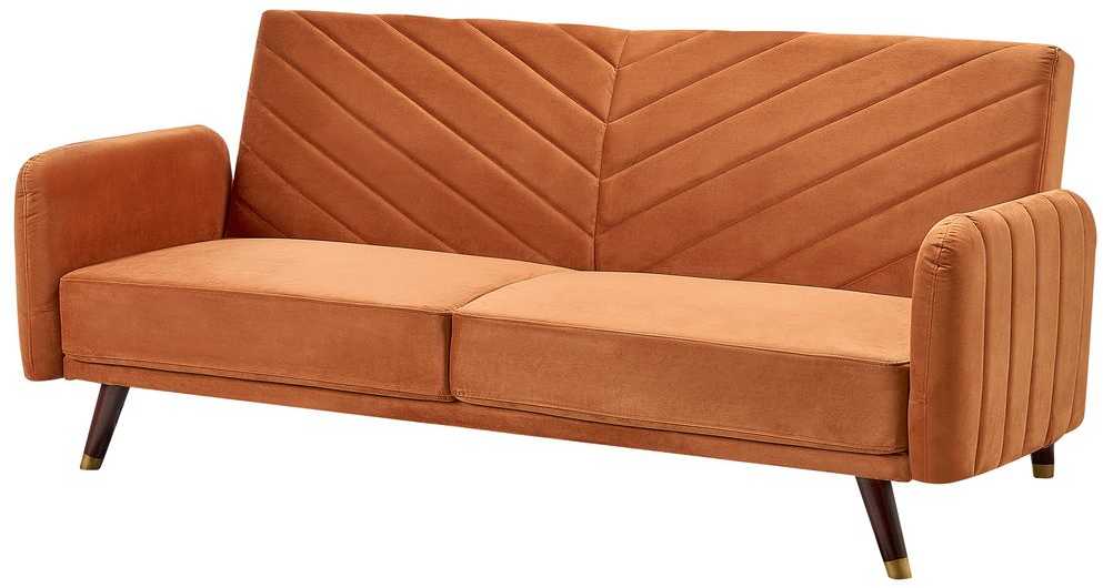 Beliani Išskleidžiama 3 vietų sofa SENJA, veliūrinė, oranžinė