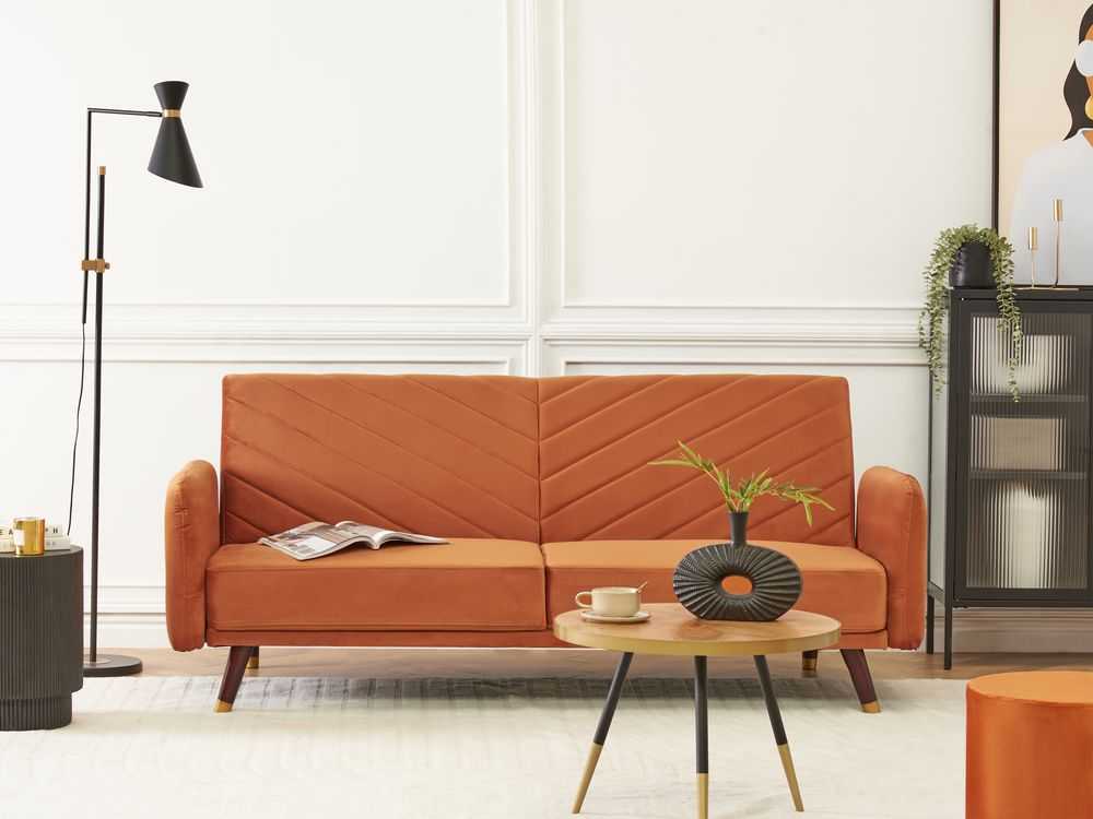 Beliani Išskleidžiama 3 vietų sofa SENJA, veliūrinė, oranžinė
