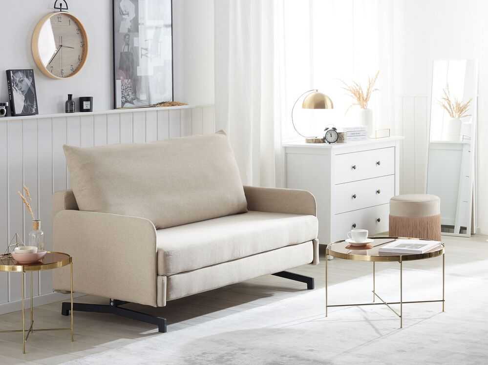 Beliani Dvivietė išskleidžiama sofa BELFAST smėlio spalvos