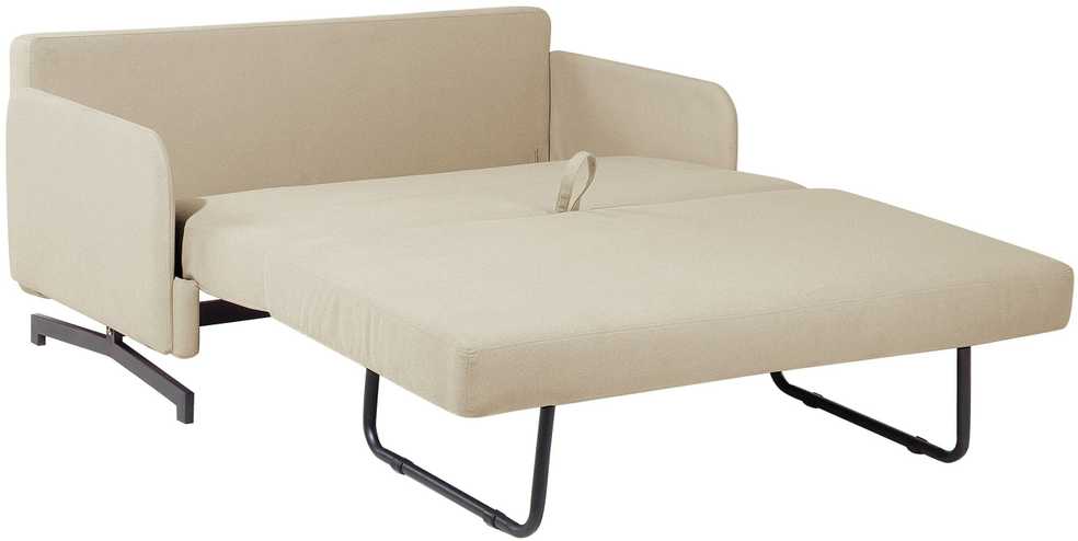 Beliani Dvivietė išskleidžiama sofa BELFAST smėlio spalvos