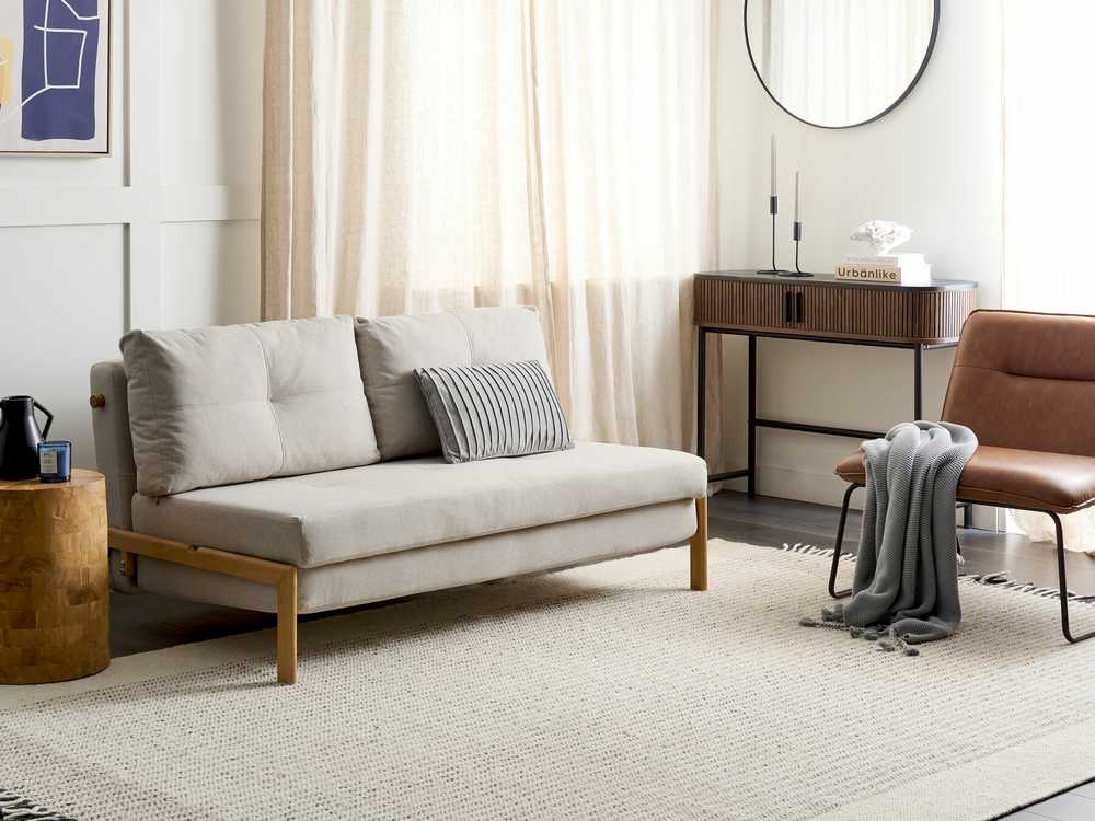 Beliani Dvivietė sofa-lova EDLAND šviesiai smėlio spalvos