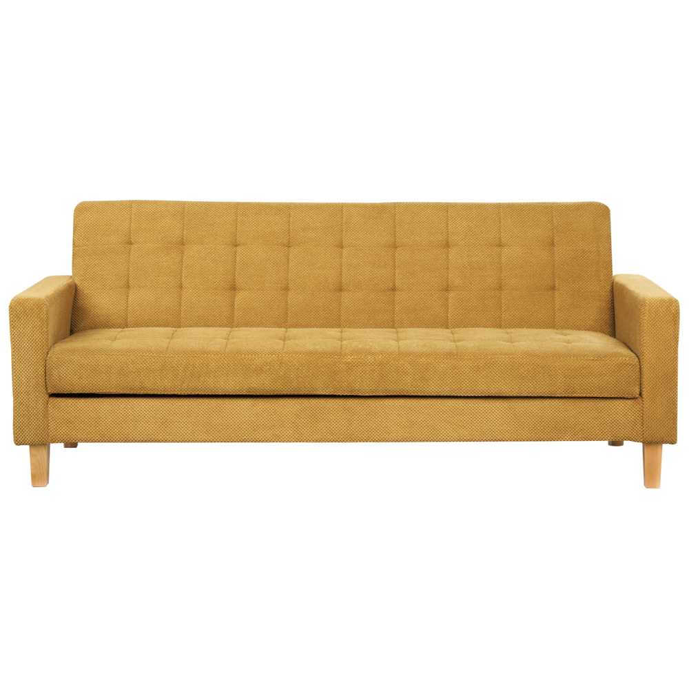 Beliani Trivietė išskleidžiama sofa VEHKOO garstyčių spalvos