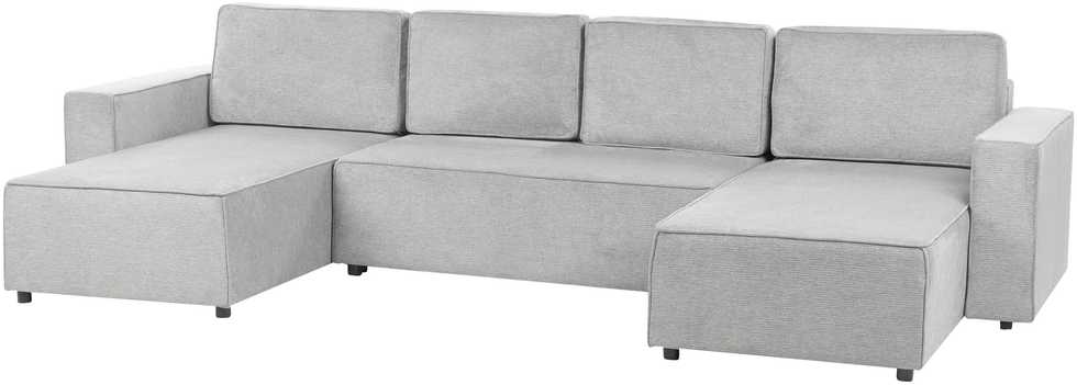Beliani U formos išskleidžiama sofa 4 asmenims VATNE šviesiai pilka su daiktadėže