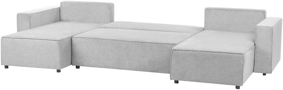 Beliani U formos išskleidžiama sofa 4 asmenims VATNE šviesiai pilka su daiktadėže