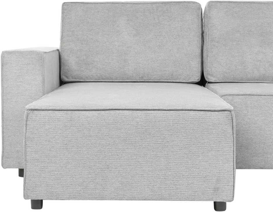 Beliani U formos išskleidžiama sofa 4 asmenims VATNE šviesiai pilka su daiktadėže
