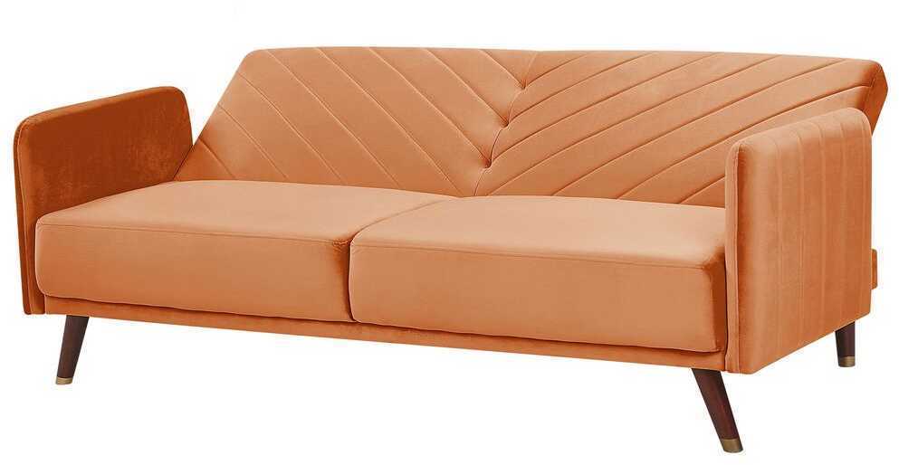 Beliani Išskleidžiama 3 vietų sofa SENJA, veliūrinė, oranžinė